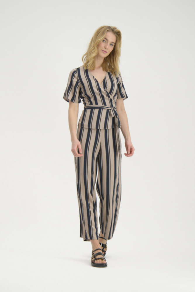 Hug Wrap Top Navy/Sand Stripe