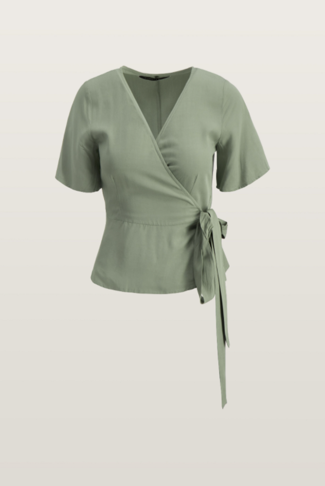 Hug Wrap Top Washed Army