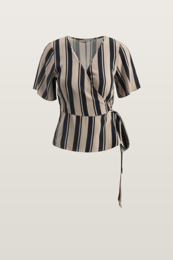 Hug Wrap Top Navy/Sand Stripe