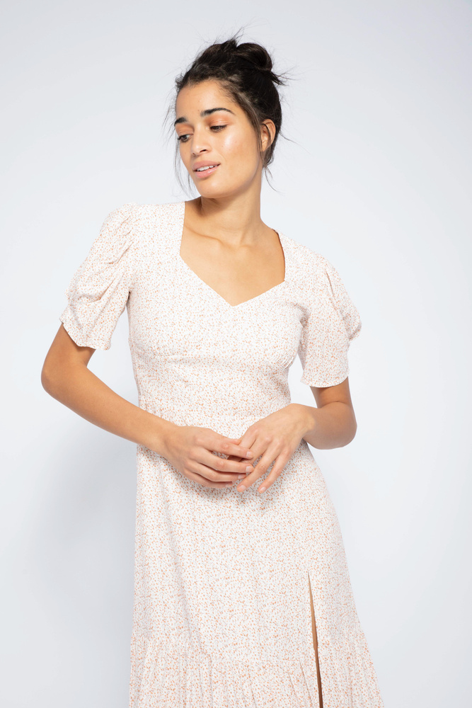 Sienna Slit Dress Peach Flower Print