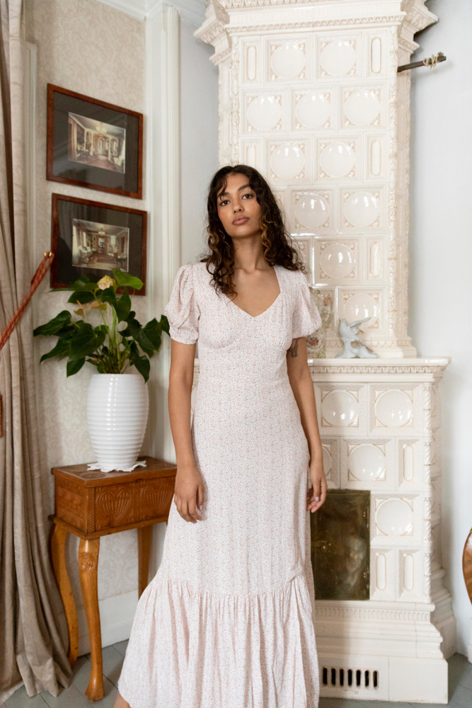 Sienna Slit Dress Peach Flower Print