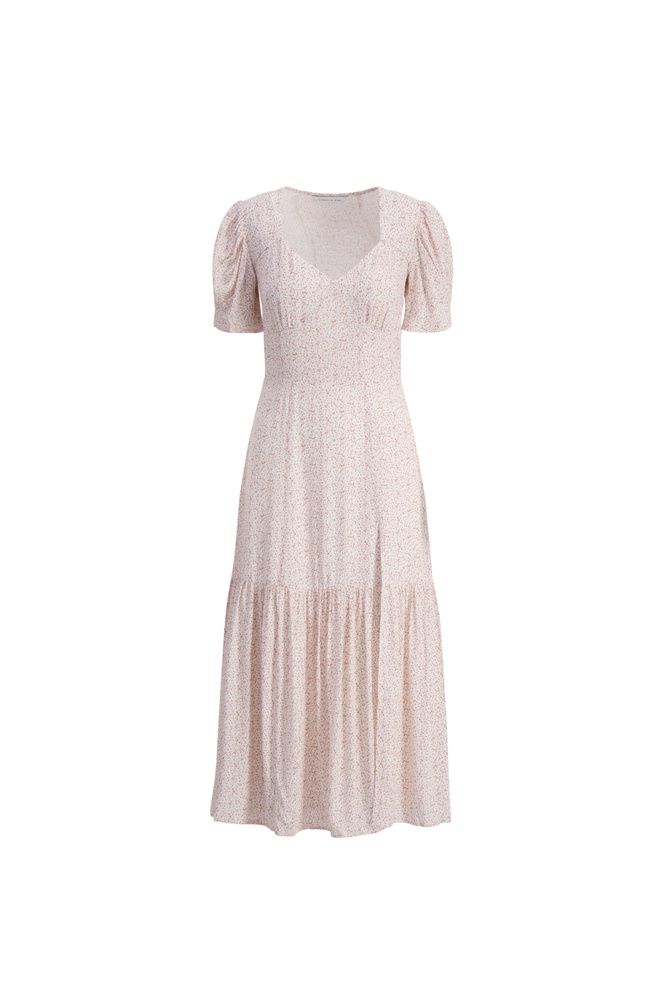 Sienna Slit Dress Peach Flower Print