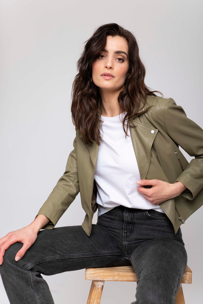 Kendra Leather Jacket Army