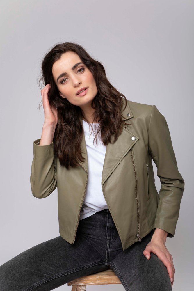Kendra Leather Jacket Army